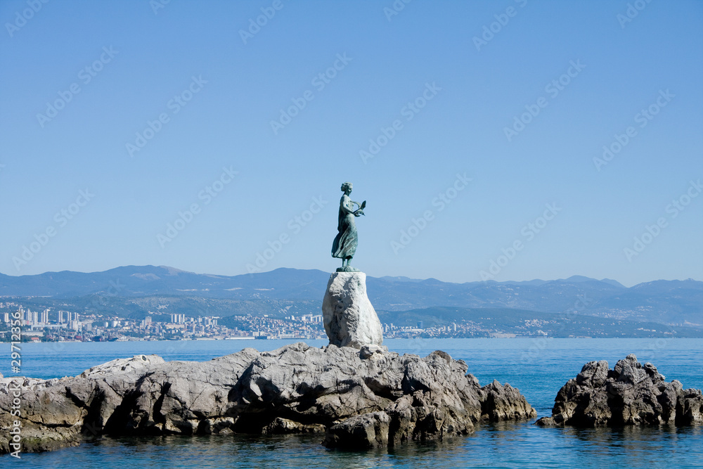Fototapeta premium Bronze sculpture of Maiden with Seagull, Opatija, Croatia