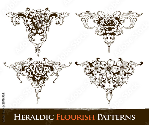 Set of heraldic flourish  patterns