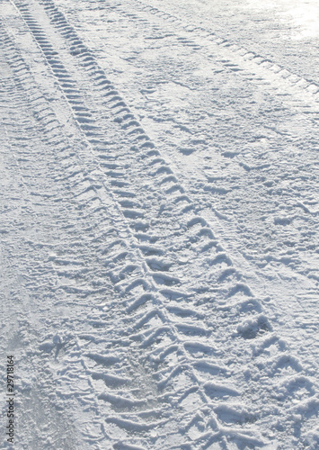 Vehicle tyre tracks on snow