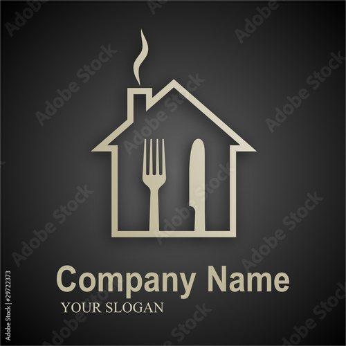 logo cooking (knife & fork in the house, black background)