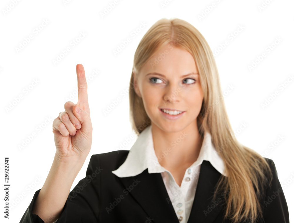 Business woman touching the screen with her finger