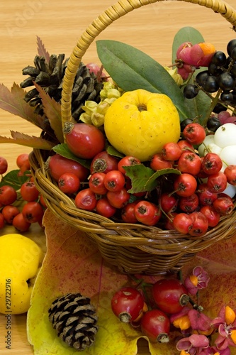 Fototapeta Naklejka Na Ścianę i Meble -  Still life with autumn fruits in a wicker basket