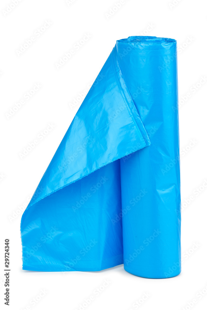 Roll of blue plastic garbage bags Roll of blue plastic garbage bags