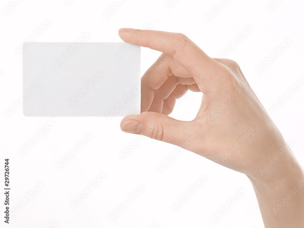 isolated empty business card in a human hand isolated empty business card in a human hand