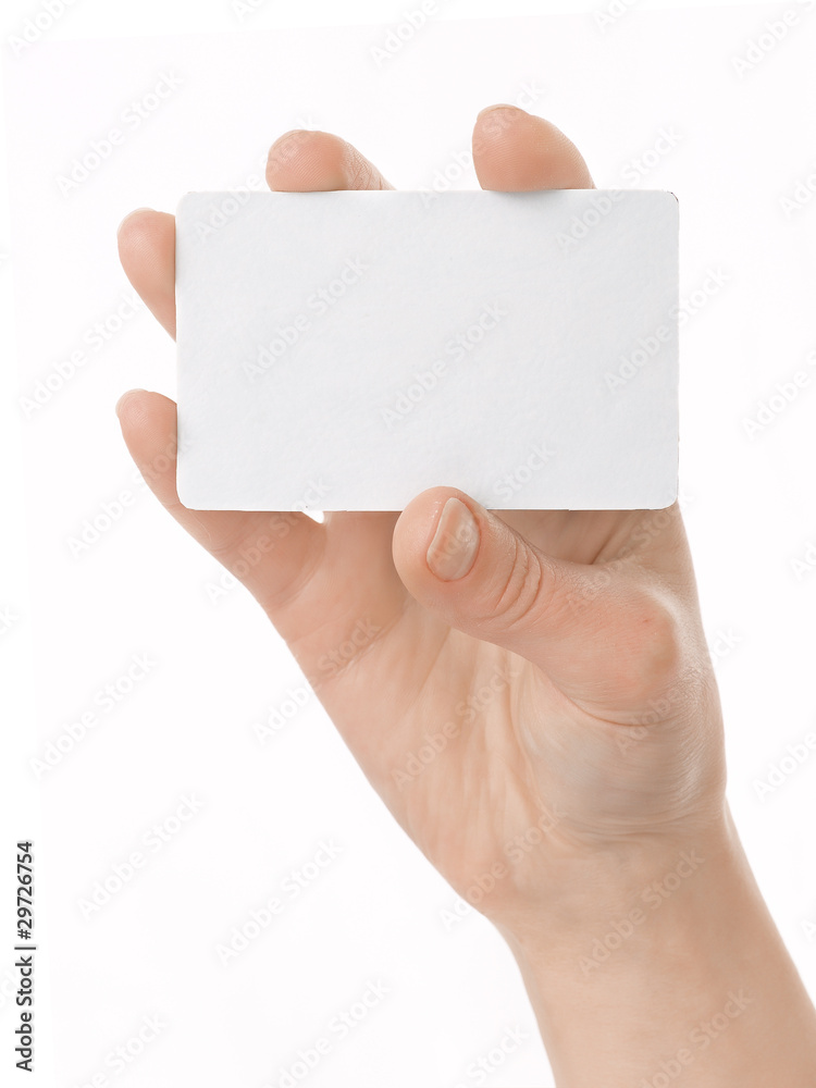isolated empty business card in a human hand isolated empty business card in a human hand