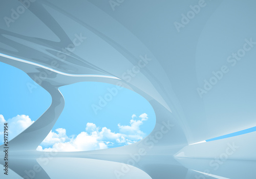 Conceptual future style interior. Plenty empty space.