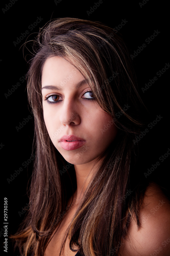 beautiful girl, isolated on black background. Studio shot. beautiful girl, isolated on black background. Studio shot.