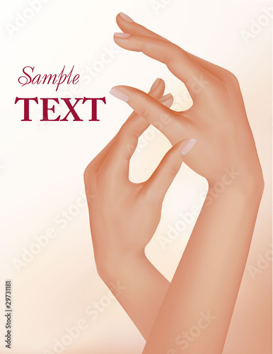 Beautiful woman hands with french manicure. Vector.