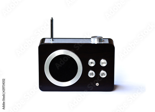 old small radio receiver with antenna isolated on white backgrou