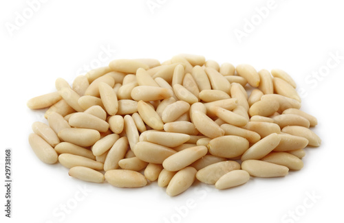 Shelled pine nuts isolated on white background