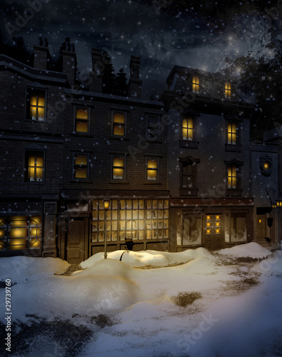 Zimowa noc na wiktoriańskiej ulicy