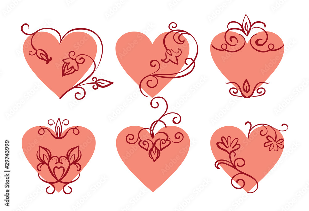Set of floral hearts