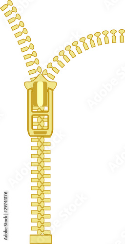 Vector brass colour zipper on white