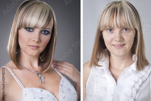 pretty young woman before and after makeover photo