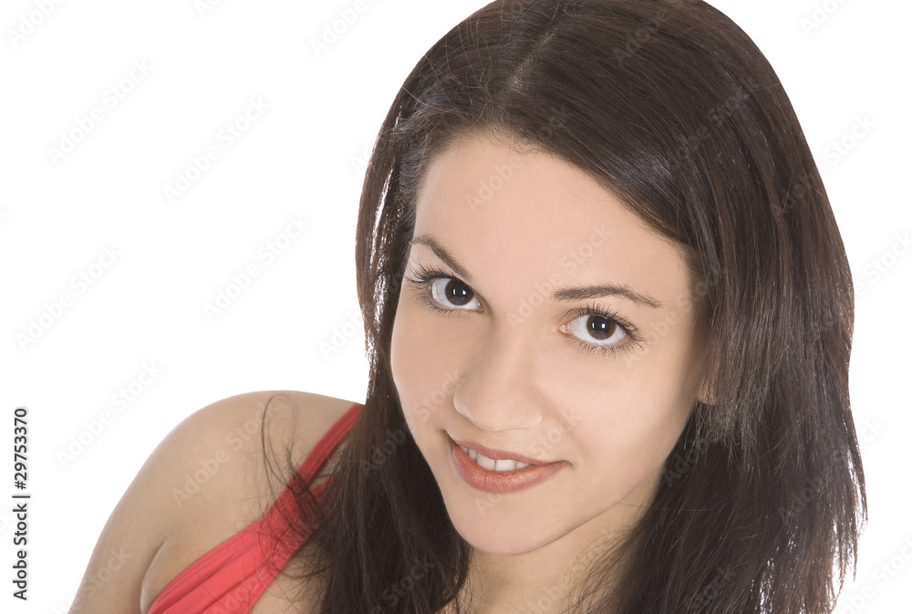 Bright picture of smiling young woman face close up Bright picture of smiling young woman face close up