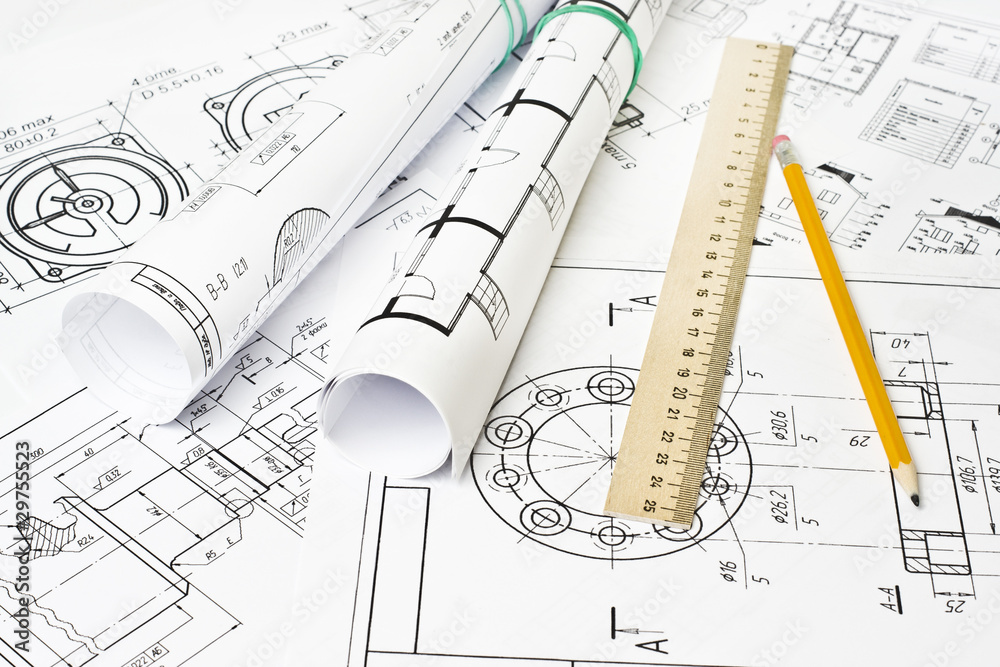 Чертеж в инженерии 4 The engineering drawing фотография Stock Adobe Stock