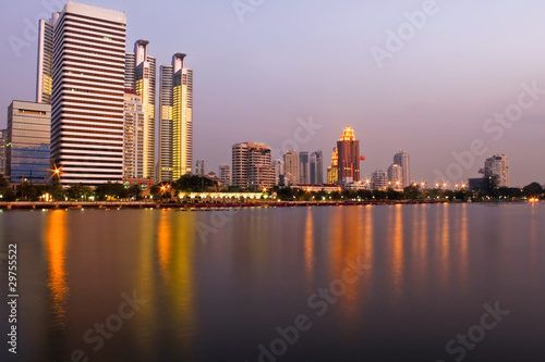 The big building in Bangkok after sunset