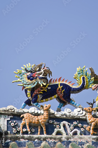 Dragon statue on the roof of a Chinese temple
