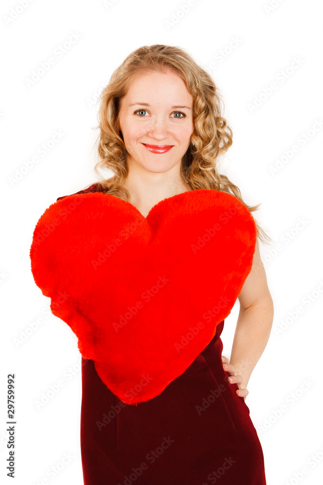 woman with a red heart on a white background woman with a red heart on a white background