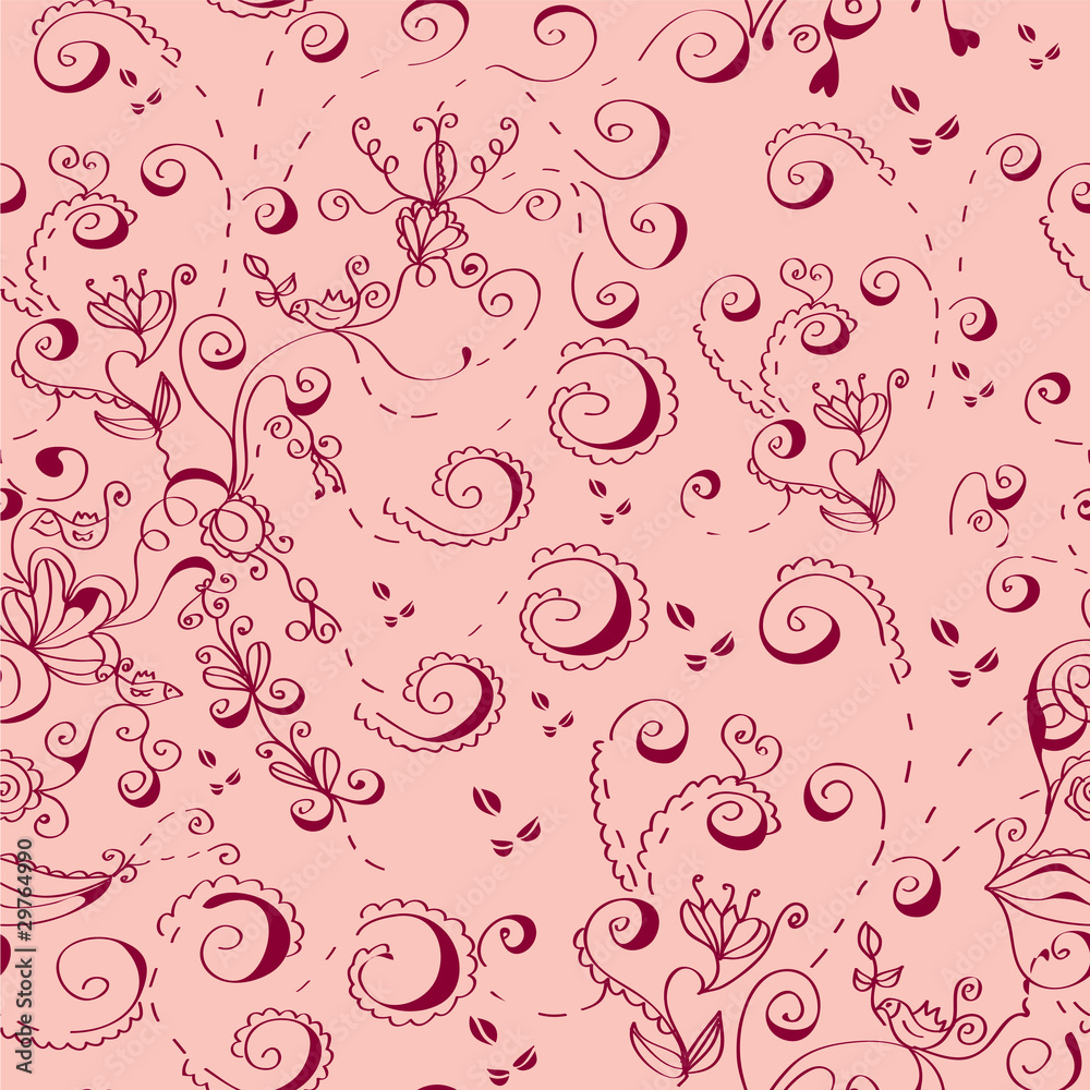 Pink ornate romantic seamless pattern