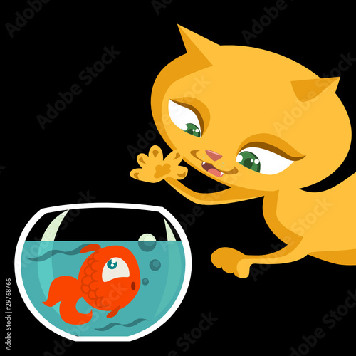 cat and fish cartoon vector