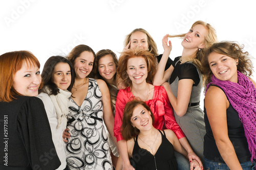 Nine cheerful girls friends