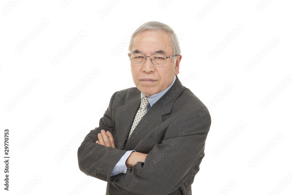 old Japanese male businessman cross arm old Japanese male businessman cross arm