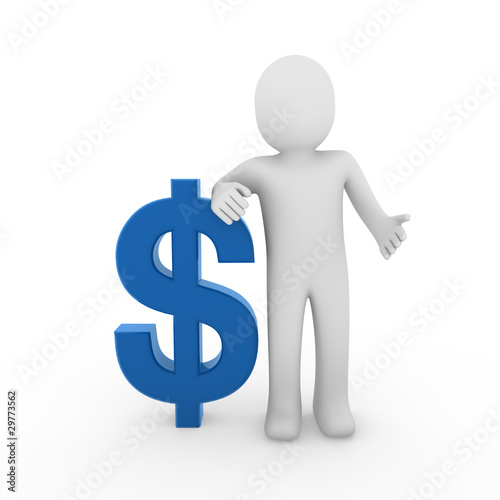 3d human dollar symbol blue