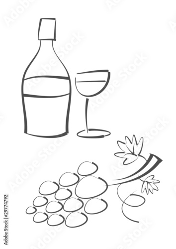 Wein (Flasche, Glas und Reben)