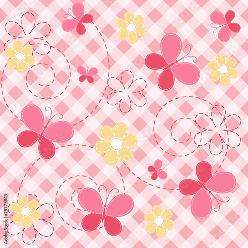 Pink baby seamless with butterfly.