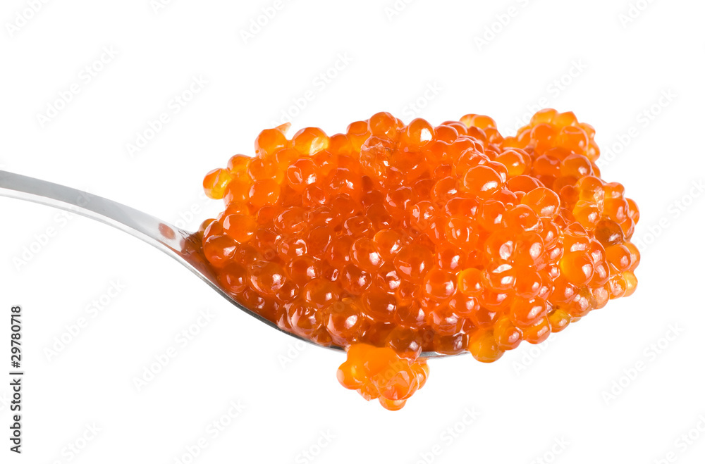 Red caviar in spoon Red caviar in spoon