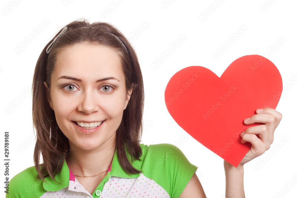 Valentines Day. Woman holding Valentines Day heart sign with cop Valentines Day. Woman holding Valentines Day heart sign with cop