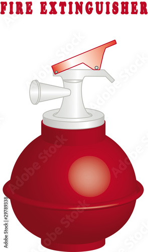 Round fire extinguisher 3D, isolated against white background.