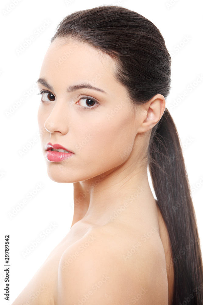 Close-up portrait of young beautiful woman face Close-up portrait of young beautiful woman face