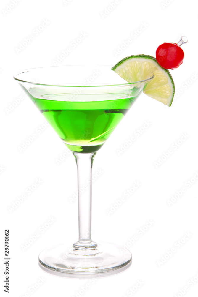 Green melon ball martini cocktail with vodka