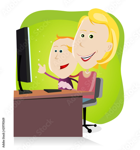 Mom And Son Surfing On The Net