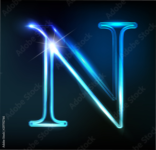 Glowing neon letter on dark background. Letter
