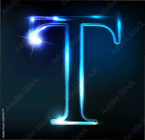Glowing neon letter on dark background. Letter