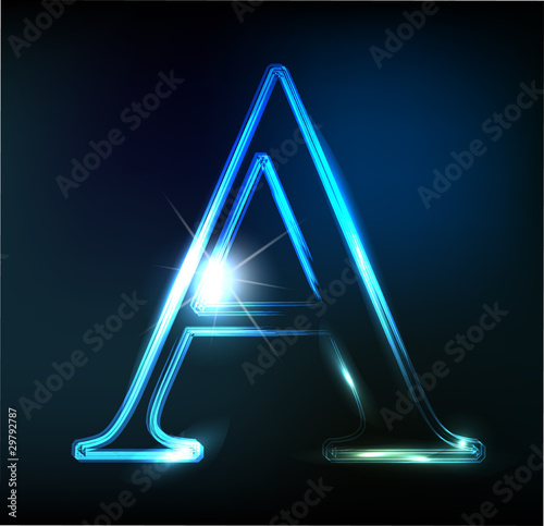 Glowing neon letter on dark background. Letter