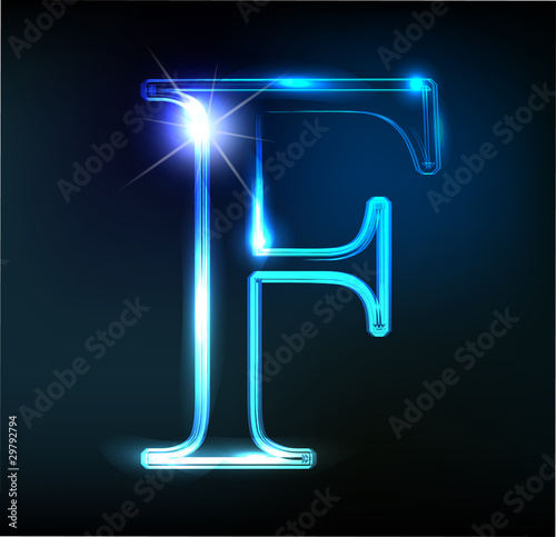 Glowing neon letter on dark background. Letter