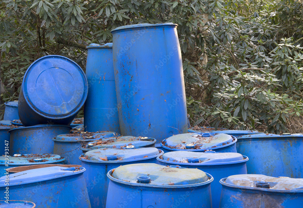 Old discarded plastic barrels Old discarded plastic barrels