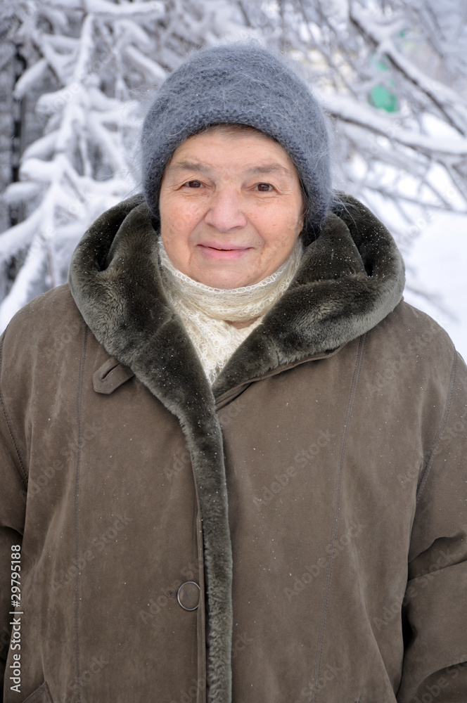 Portrait of an old woman in winter Portrait of an old woman in winter
