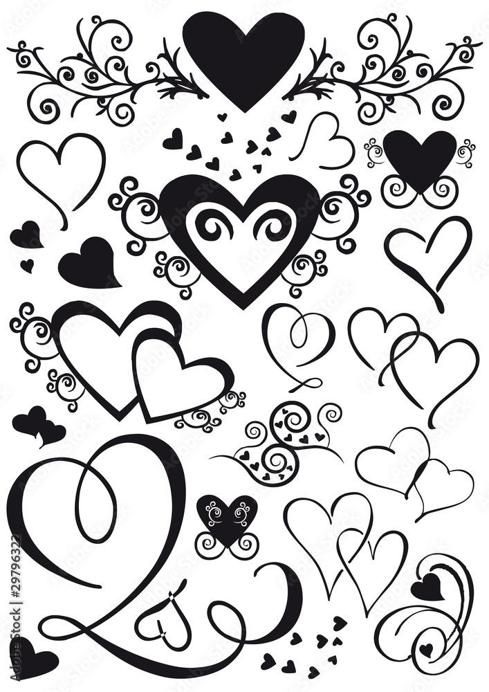 assortimento di cuori decorati per San Valentino Stock Vector