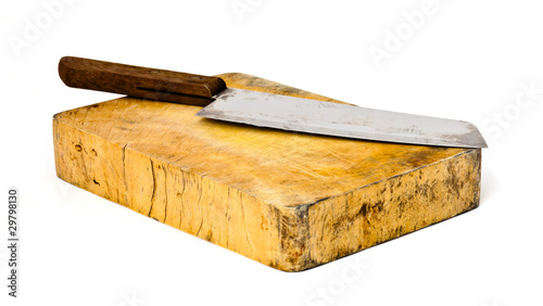 Fototapeta Naklejka Na Ścianę i Meble -  old cutting board and knife