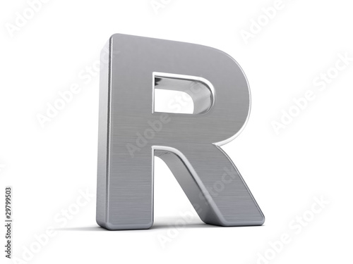 Letter R as brushed metal object over white
