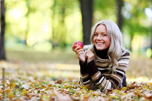 woman with red apple