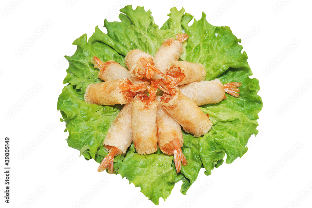 fried shrimp on the salade