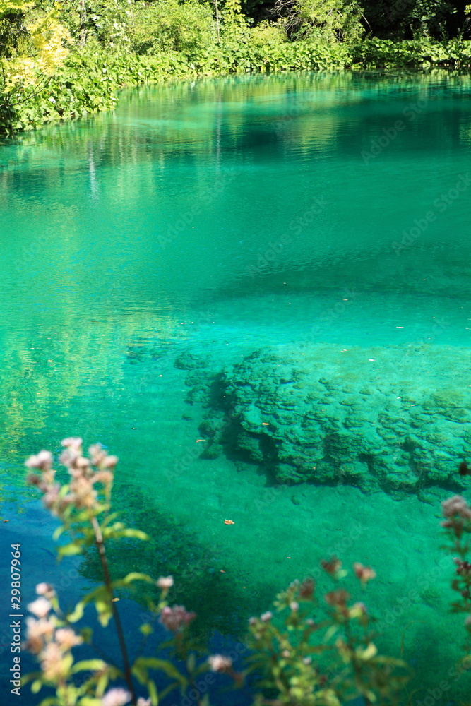 Azure water on Plitvice Lakes