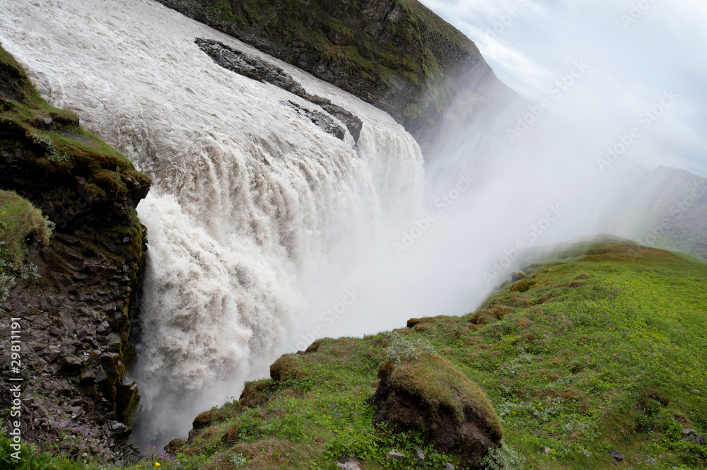 detail view of water in Gullfoss waterfall, Iceland. detail view of water in Gullfoss waterfall, Iceland.