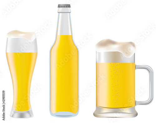 Beer in glass and mug , bottle